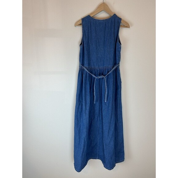 Vintage S Jean Dress Prairie Peasant Maxi Denim Embroidered Floral Jumper Modest - Picture 5 of 5